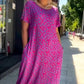 Diamond Neck Pink Purple Floral Print Dress