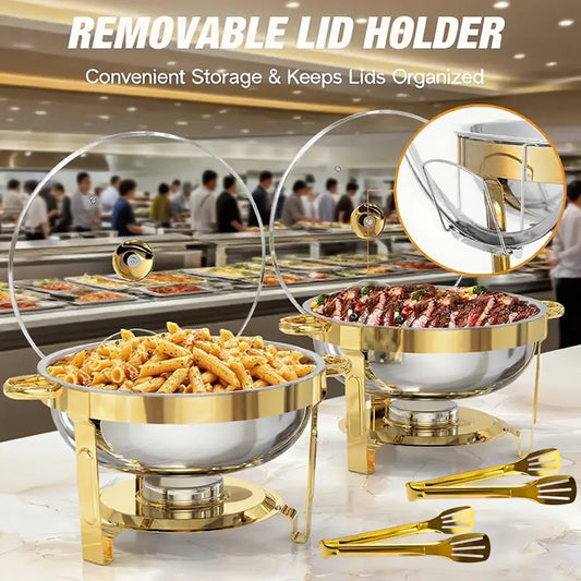 Juego de buffet de acero inoxidable para rozaduras de 5 cuartos con estante para lata de combustible, calentador dorado para fiestas