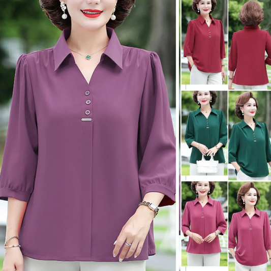 🔥🔥【XL-4XL】2024 new temperament solid color lapel chiffon shirt