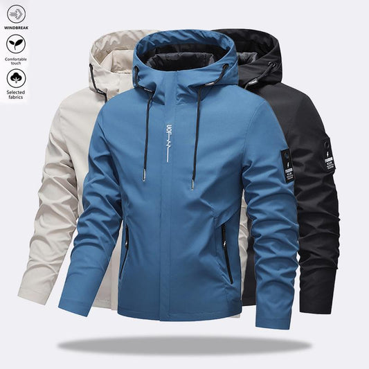 🔥50% DE DESCUENTO🔥Chaqueta con capucha para hombre, color liso, impermeable, cortavientos, con cordón y cremallera