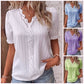 V Neck Plain Lace Elegant Shirt