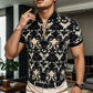 Camisa floral 3D con cuello alto elástico refrescante para hombre