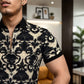 Camisa floral 3D con cuello alto elástico refrescante para hombre