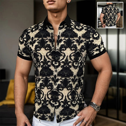 Camisa floral 3D con cuello alto elástico refrescante para hombre