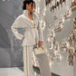 🎅Christmas Pre-sale🎁Women's Elegant Sequin-Trimmed Top and Wide-Leg Pants Set