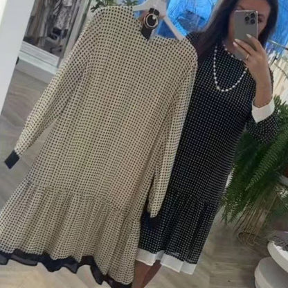 💖💖Elegante vestido de mujer de cuello redondo y manga larga con lunares