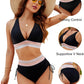 👙High Waisted Tummy Control Colour Block Bikini Sets