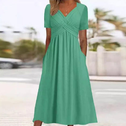 Vestidos largos de manga corta con escote en V para mujer