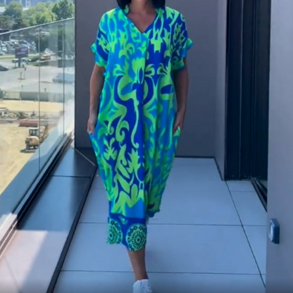 ✨Vestido casual elegante de mujer con estampado y cuello en V (🔥50% DESCUENTO)