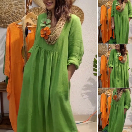 💖Limited Sale 49% OFF💖Women's Casual Boho Style Long-Sleeve Linen Dress
