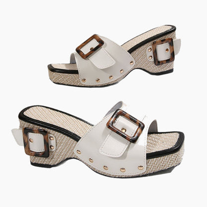 ⏳Hot Sale👡Women’s Wedge Slide Sandals with Studded Strap