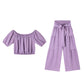 Conjunto de dos piezas para mujer: top de hombros descubiertos con mangas abullonadas y pantalones de pierna ancha – elegante, cómodo y perfecto para los días de verano ☀️