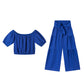 Conjunto de dos piezas para mujer: top de hombros descubiertos con mangas abullonadas y pantalones de pierna ancha – elegante, cómodo y perfecto para los días de verano ☀️