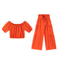 Conjunto de dos piezas para mujer: top de hombros descubiertos con mangas abullonadas y pantalones de pierna ancha – elegante, cómodo y perfecto para los días de verano ☀️
