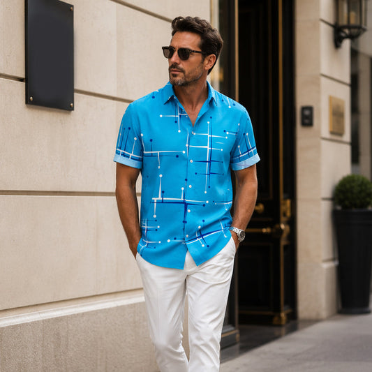 📢📢 ¡50% DE DESCUENTO !! ⏰ Camisa de botones de corte holgado con estampado geométrico para hombre