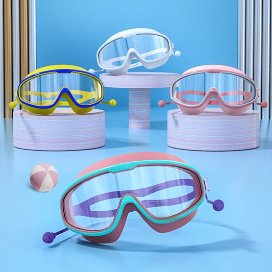 Gafas de natación impermeables y antivaho de marco grande para niños HD