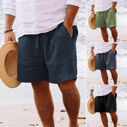 Pantalones cortos de playa de lino de algodón para hombres