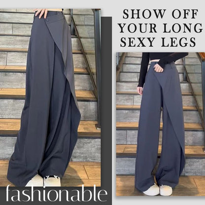 Pantalones de pierna ancha de longitud completa con patchwork irregular de moda para mujer