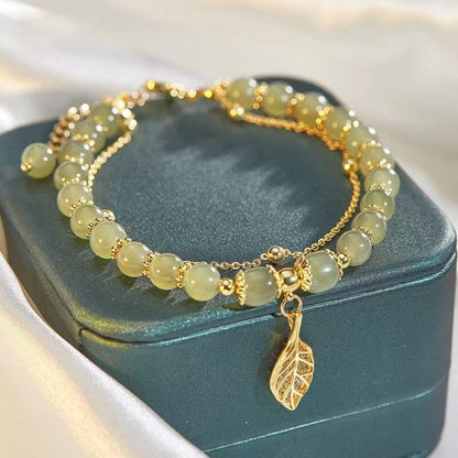 Pulsera de hoja de oro de jade hetian(enviar exquisita caja de regalo)