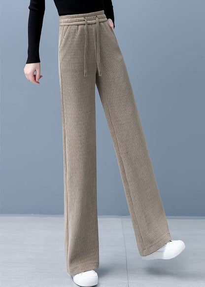 Pantalones rectos con cordón de pierna ancha de color sólido acolchado y engrosado para mujer