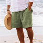 Pantalones cortos de playa de lino de algodón para hombres