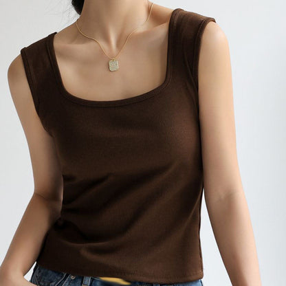 Camiseta sin mangas de punto acanalado con cuello cuadrado para mujer