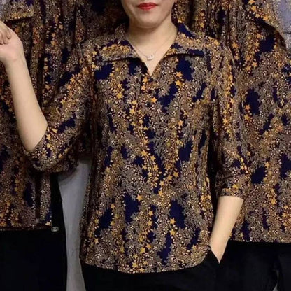 Camisa de solapa con estampado informal para mujer